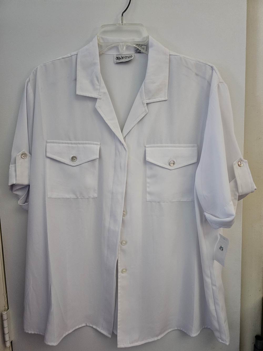 Apparenza White Short-Sleeve Utility Shirt with Chest Pockets